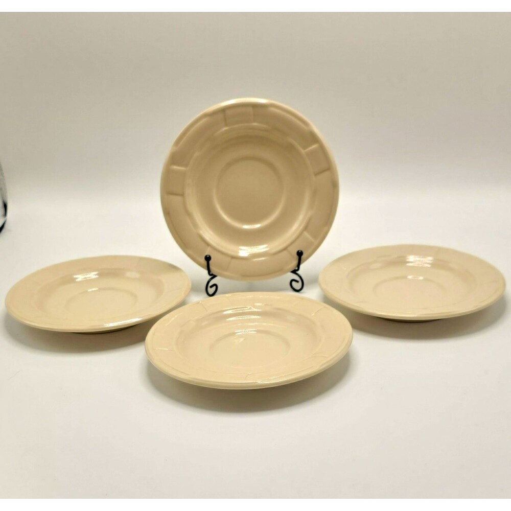 Longaberger Woven Traditions Ivory Saucer Plates - Set of 4 Pottery Made in USA